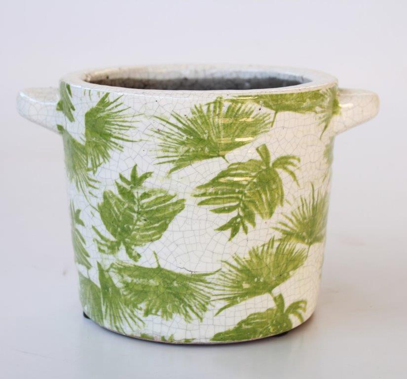 Small Green Leaf Distressed Planter With Handle